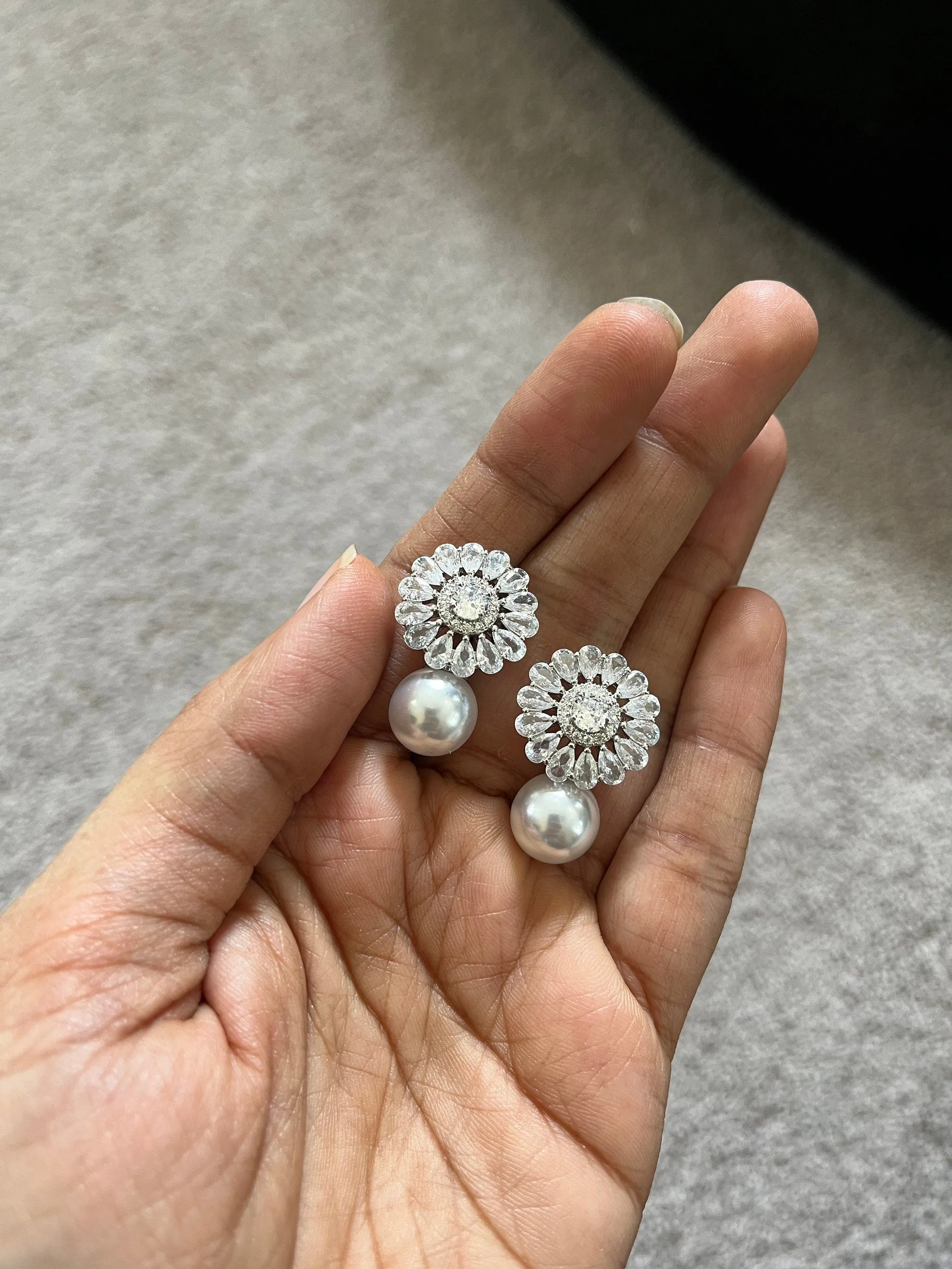 White crystal earrings , white bride earrings , white rhinestone earrings , clear crystal earrings , white pearl earrings