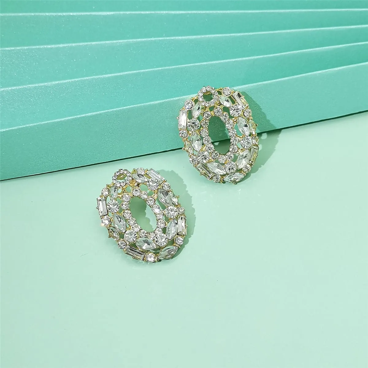 White Cubic Zirconia & 18K Gold-Plated Ova Stud Earrings