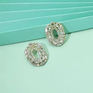 White Cubic Zirconia & 18K Gold-Plated Ova Stud Earrings