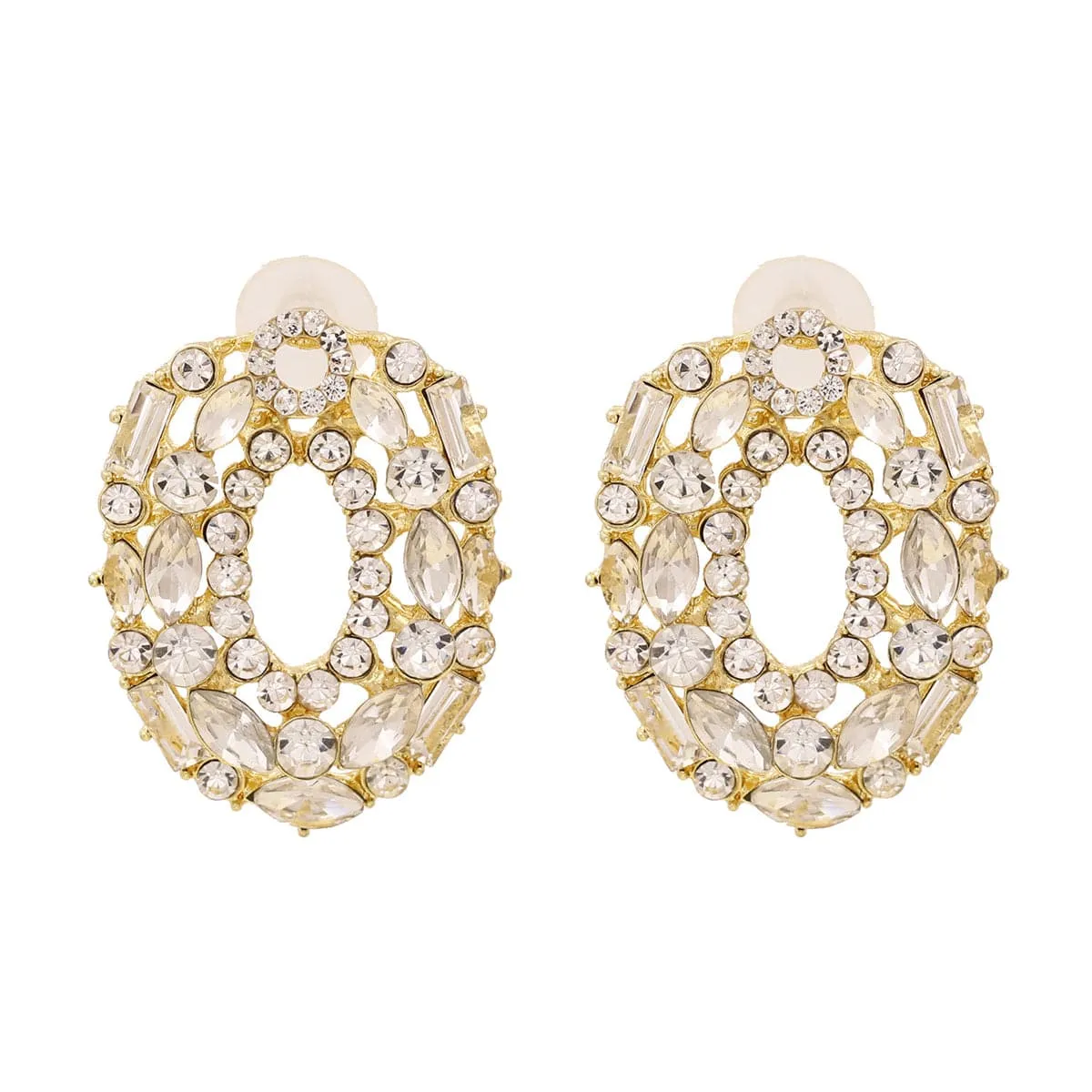 White Cubic Zirconia & 18K Gold-Plated Ova Stud Earrings