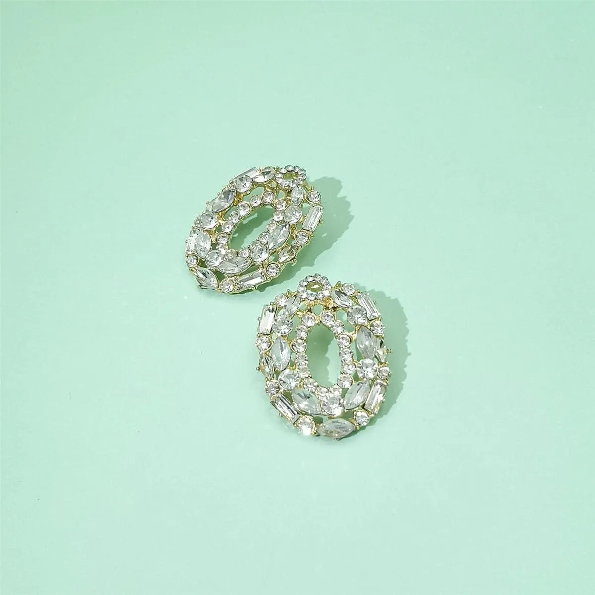 White Cubic Zirconia & 18K Gold-Plated Ova Stud Earrings