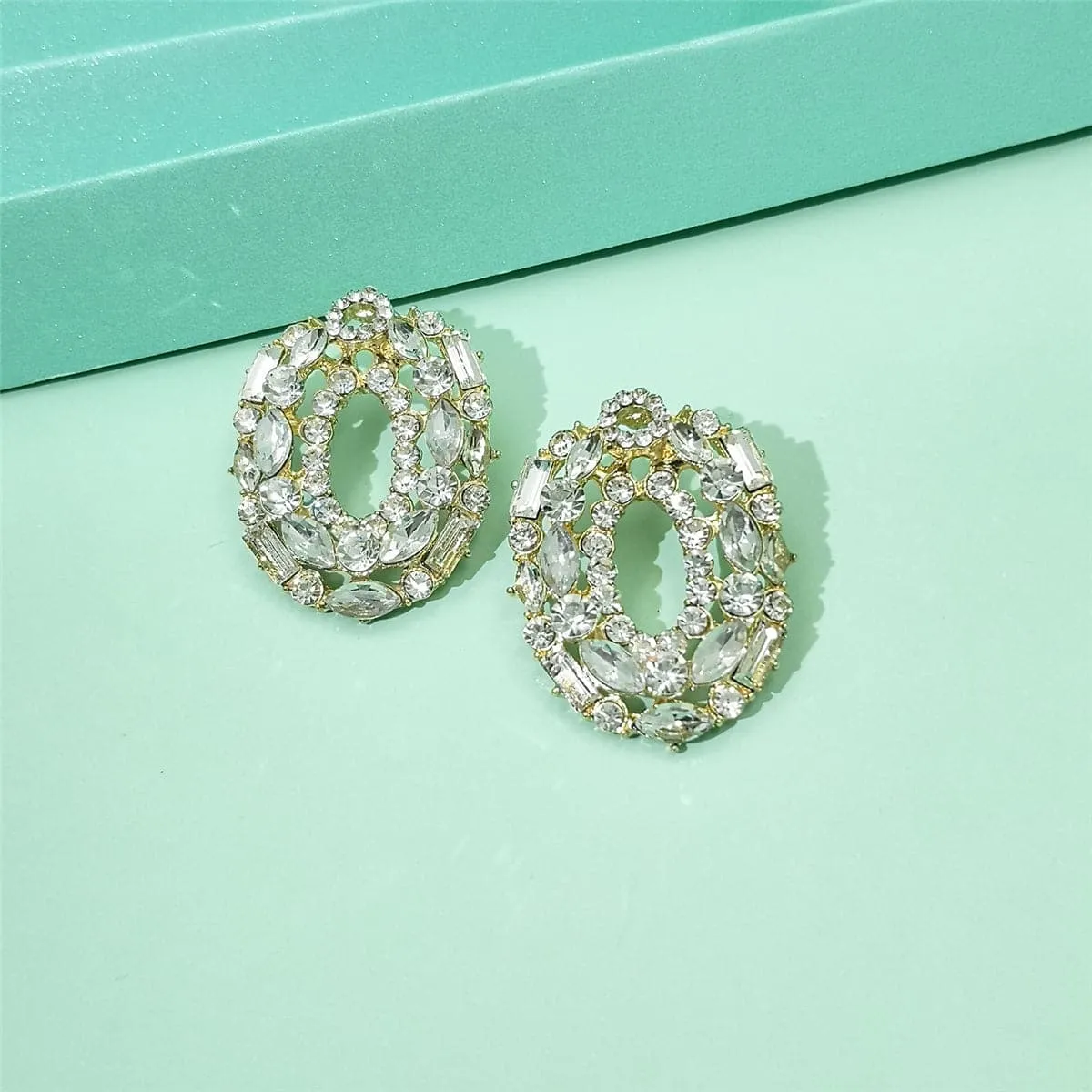 White Cubic Zirconia & 18K Gold-Plated Ova Stud Earrings