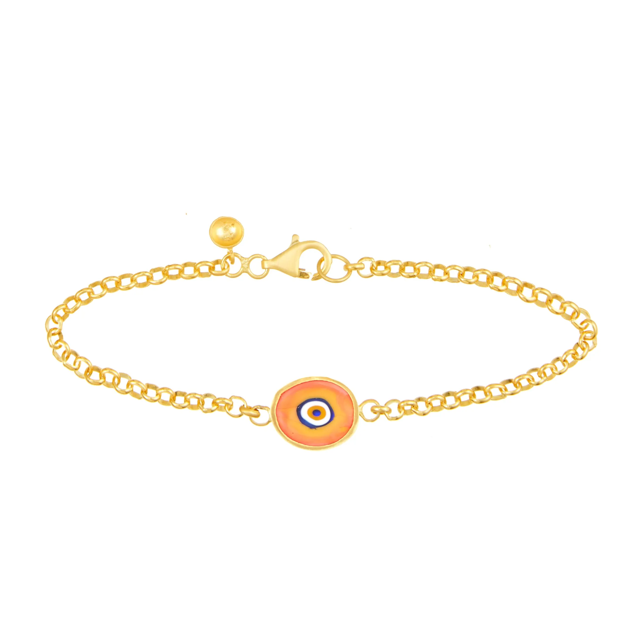 White Protection Single JuJu Evil Eye Bracelet in 18K Gold