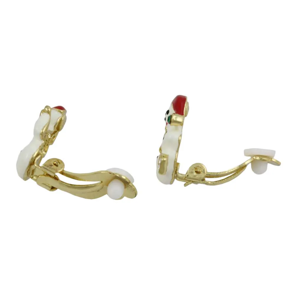 White Snowman with Broom Christmas Clip Earring - XE103C