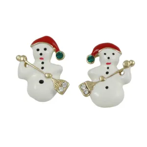 White Snowman with Broom Christmas Clip Earring - XE103C