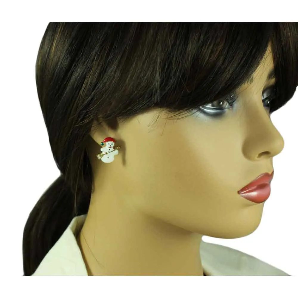 White Snowman with Broom Christmas Clip Earring - XE103C
