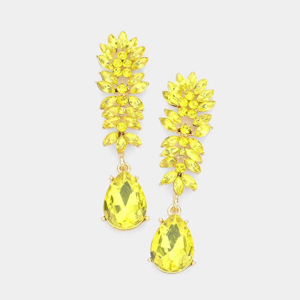 Yellow Crystal Stone Cluster Dangle Pageant Earrings | Prom Earrings |  382458