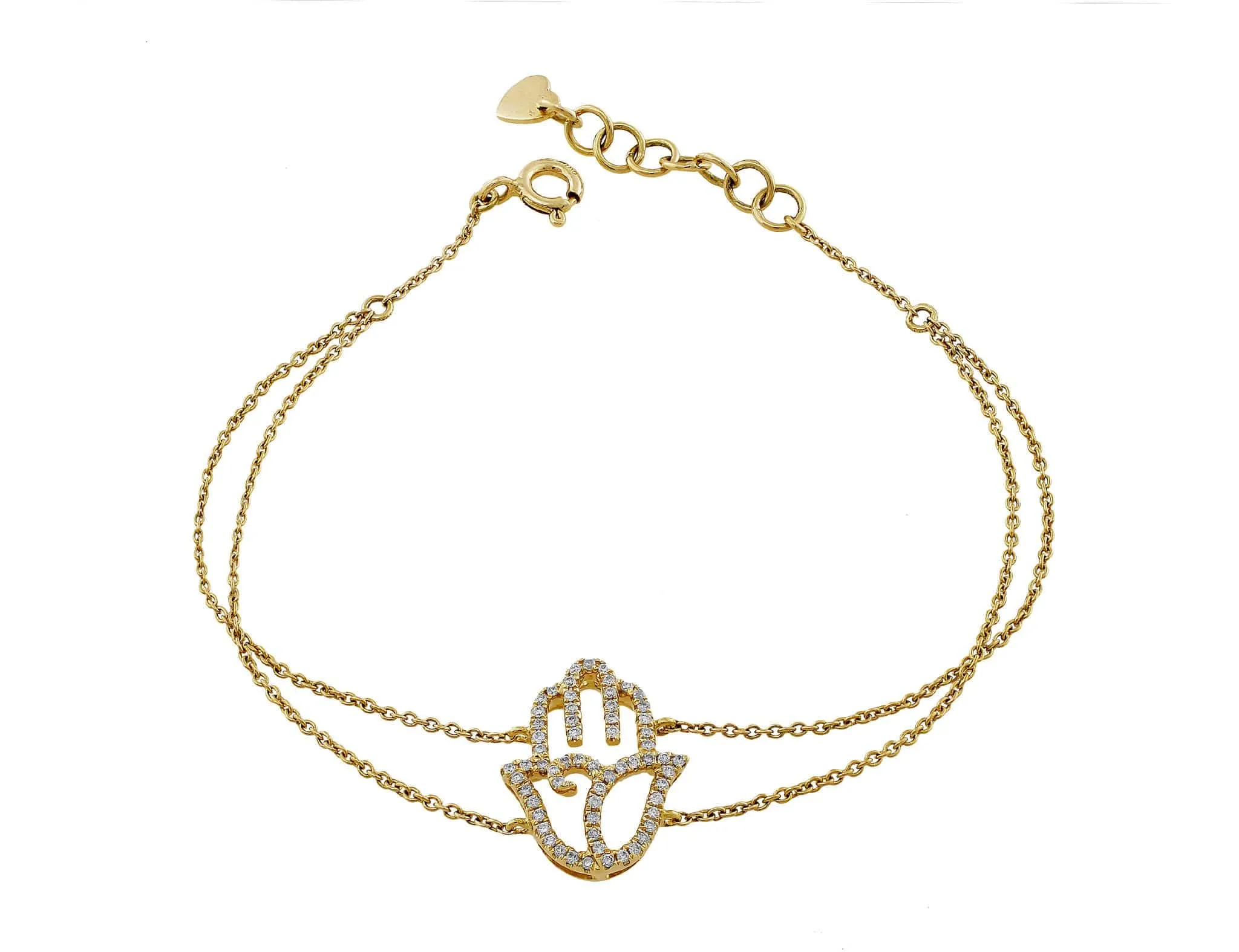 Yellow Gold Diamond Hamsa Double Chain Bracelet