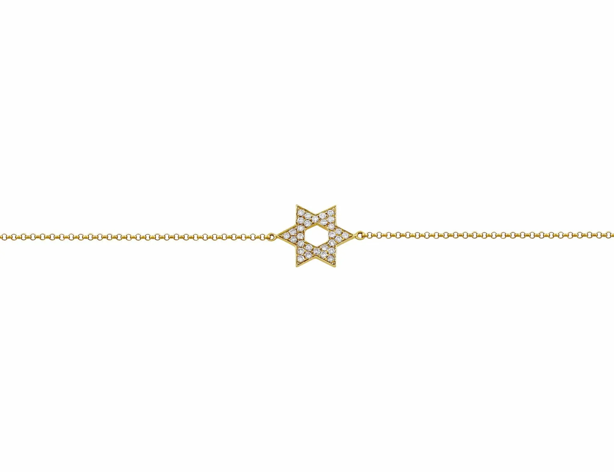 Yellow Gold Diamond Star of David Chain Bracelet