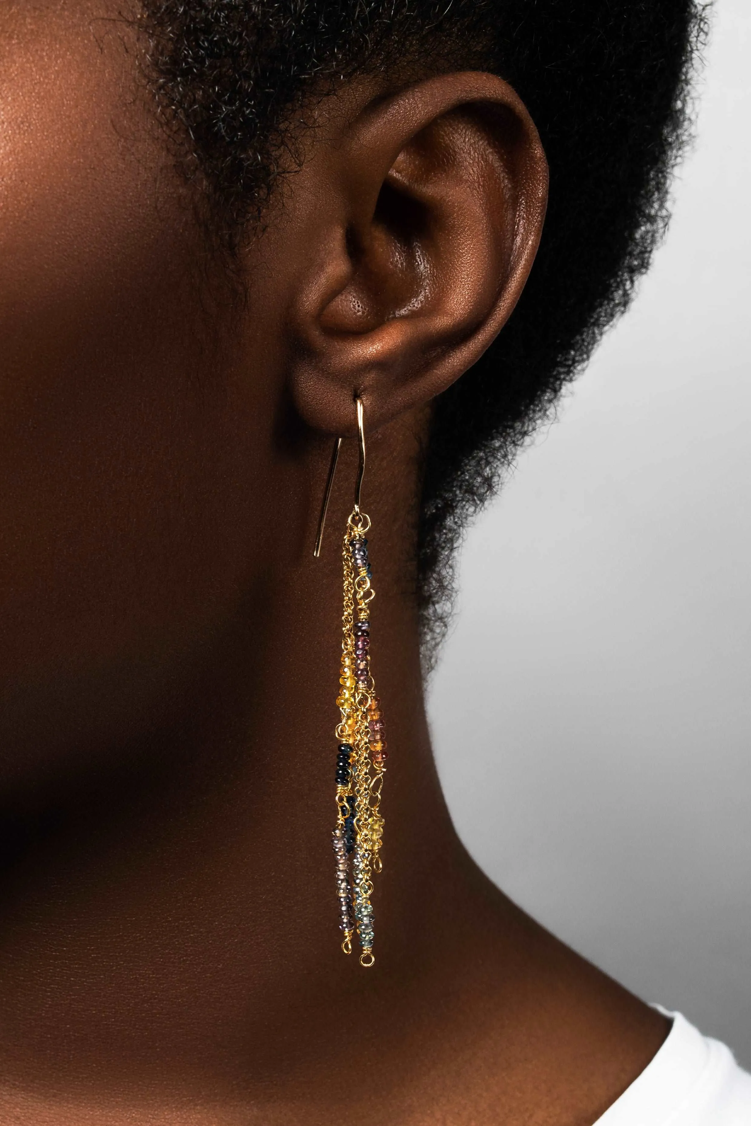 Yellow Gold Ombré Sapphire Hammered Marquis Hoop Earrings