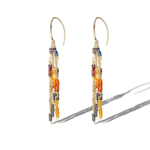 Yellow Gold Ombré Sapphire Hammered Marquis Hoop Earrings