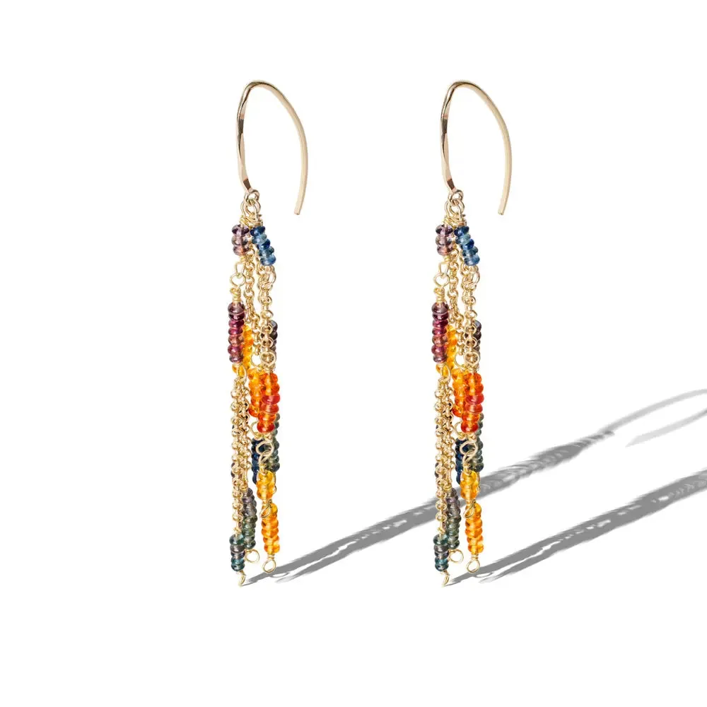 Yellow Gold Ombré Sapphire Hammered Marquis Hoop Earrings