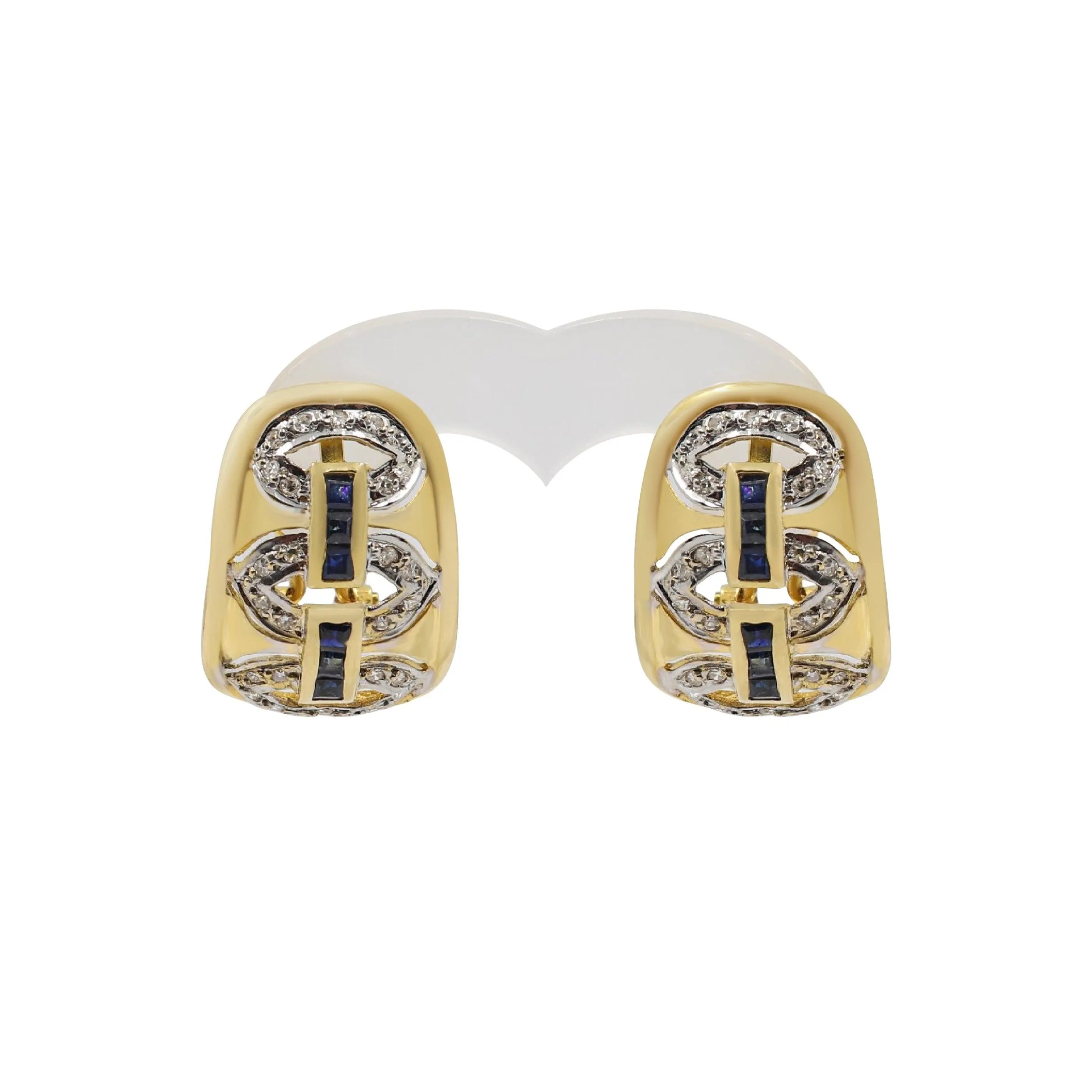 Yellow Gold Sapphire and Diamond Clip Earrings