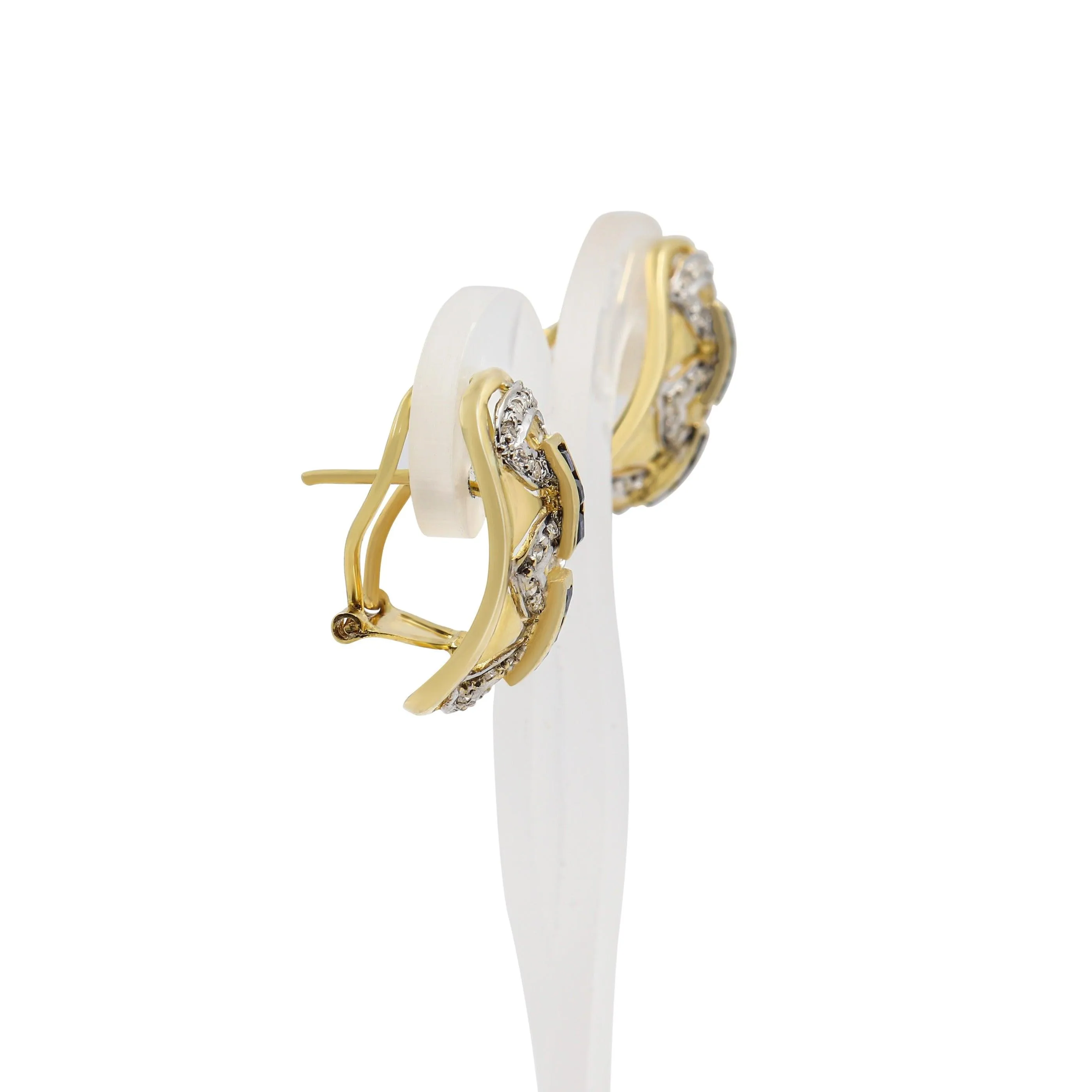 Yellow Gold Sapphire and Diamond Clip Earrings
