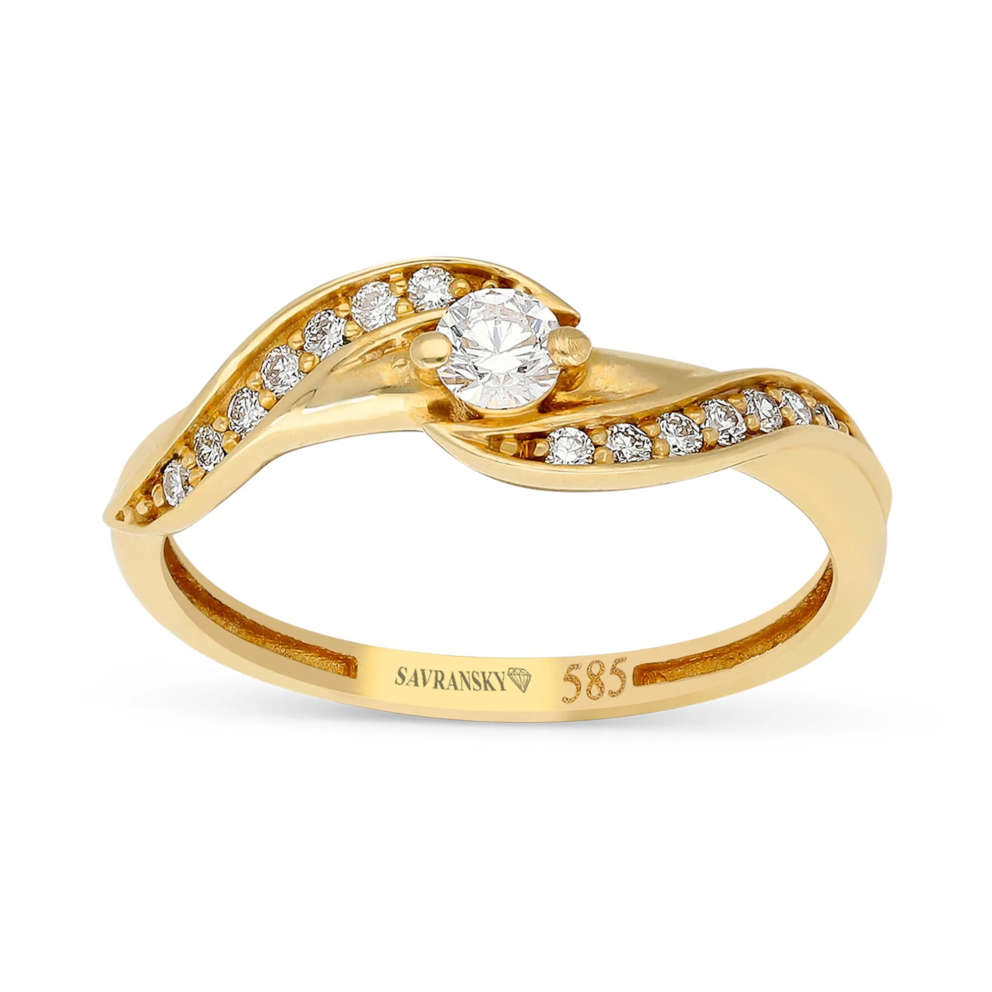 Yellow Gold Twisted Solitaire Diamond Engagement Ring