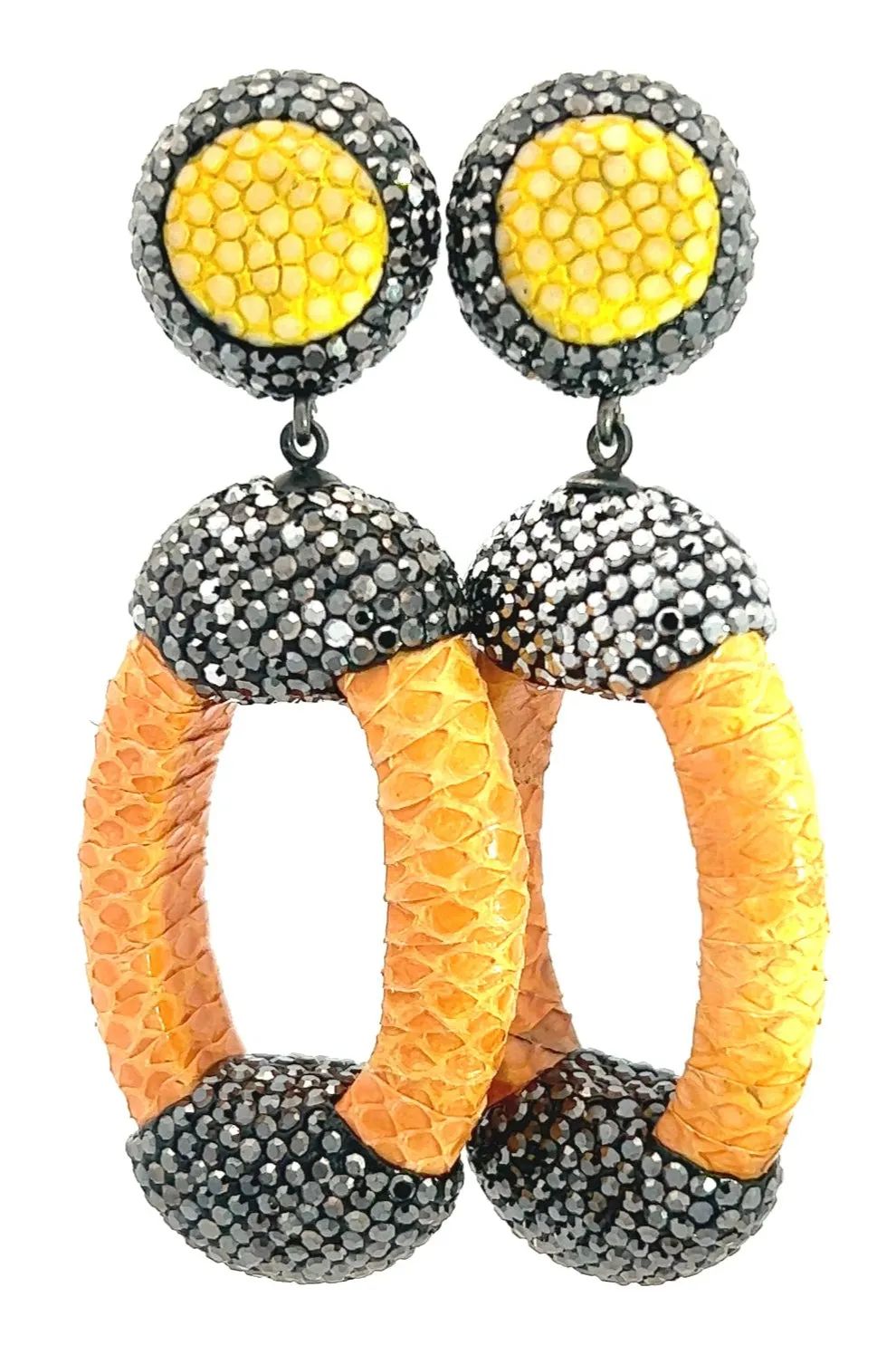 Yellow Shagreen Crystal Oval Earring