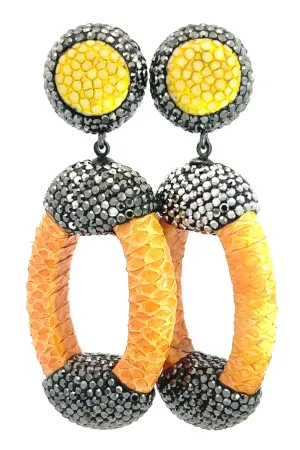 Yellow Shagreen Crystal Oval Earring