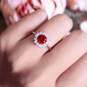 Zarkan 925 Silver Red Flower Solitaire American Diamond Ring