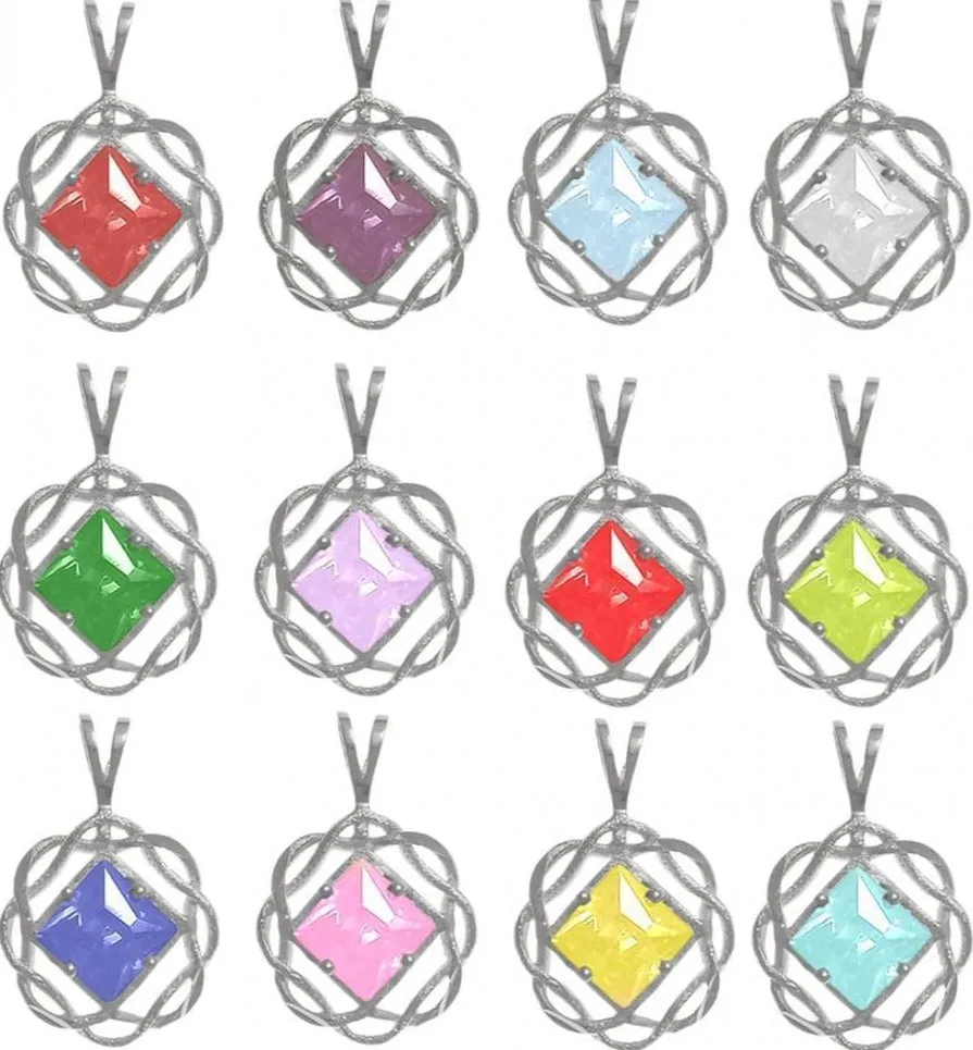 zzzNS07. Nk53. NA Sterling Birthstone Pendant, Basket Weave, 12 colors